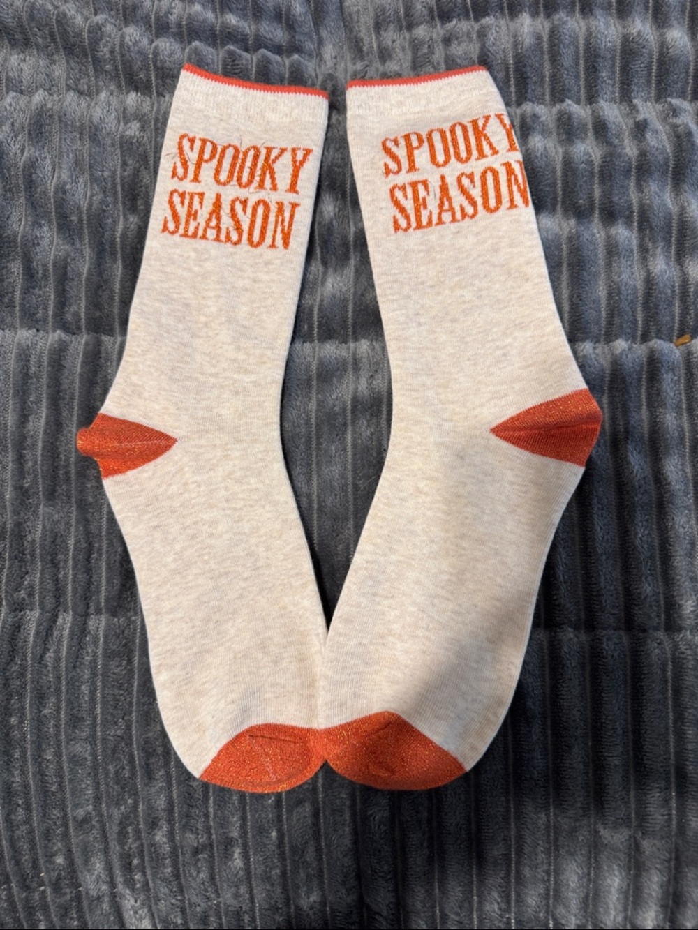 Spooky Season Crew Socks - Heather Gray with Orange Accents
